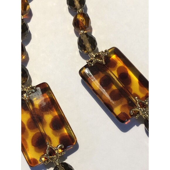 Joan Rivers Signed Necklace QVC Faux Amber Long Animal Print Leopard Cheetah - Picture 2 of 6